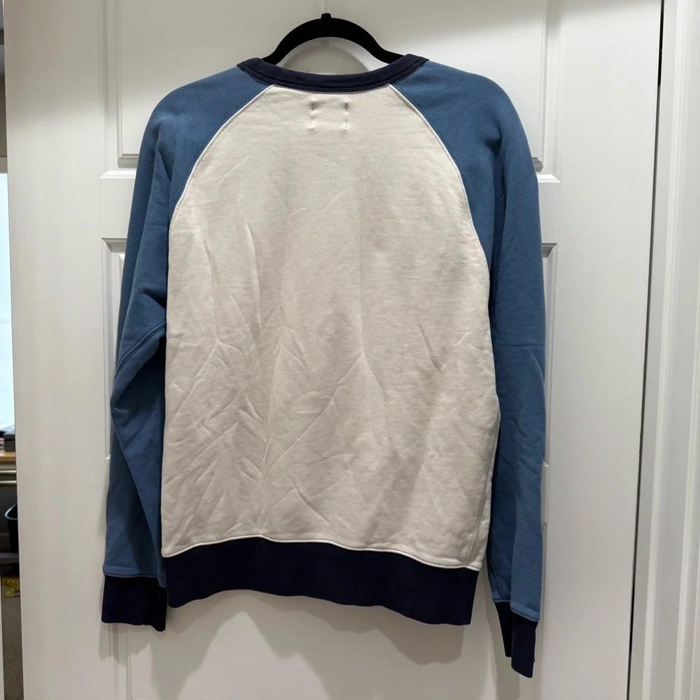 J. Crew Raglan Terry Crewneck Pullover Sweater in Natural Creek Navy Blue Medium